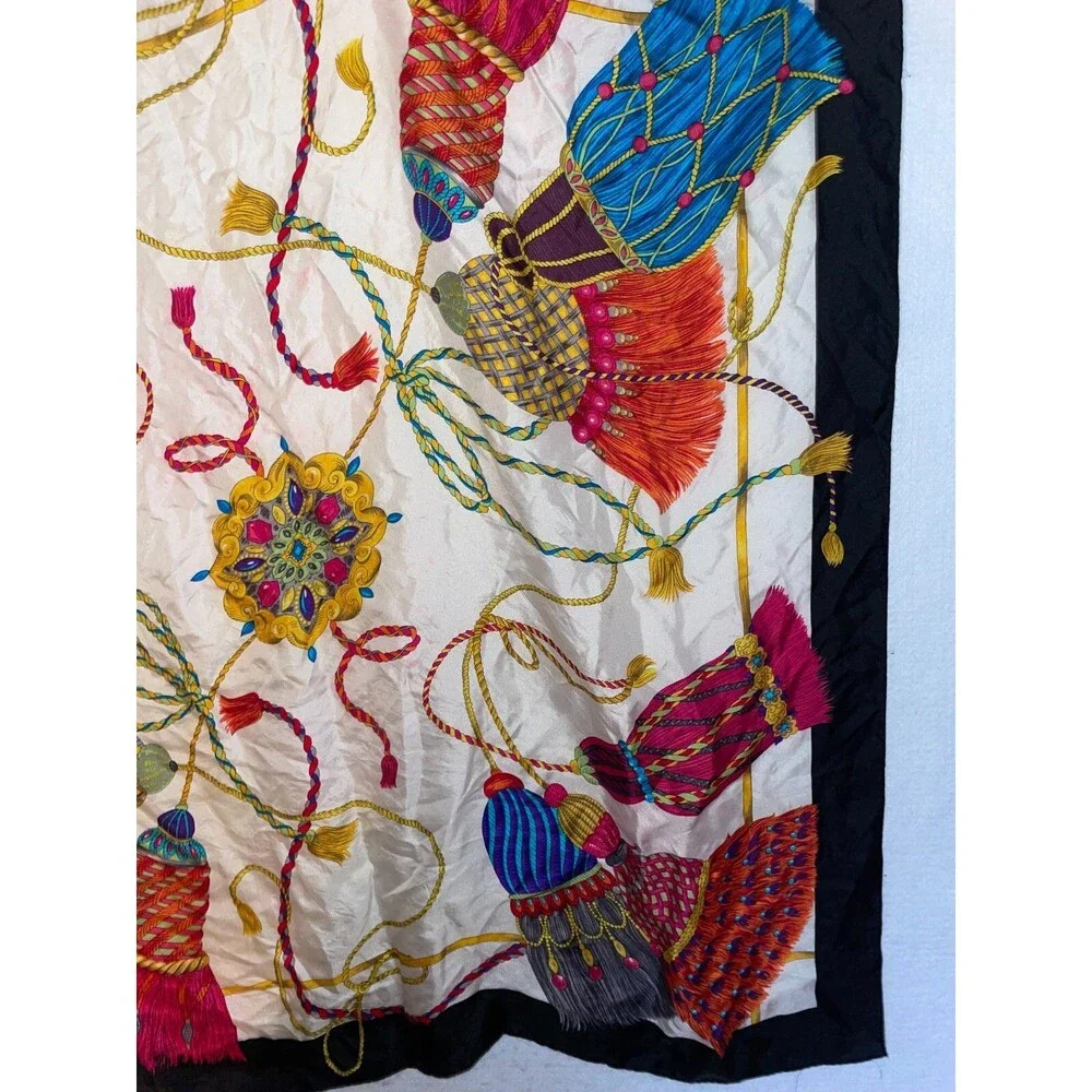 Stunning vintage echo silk scarf Colorful Exotic Tassel pattern 34x34